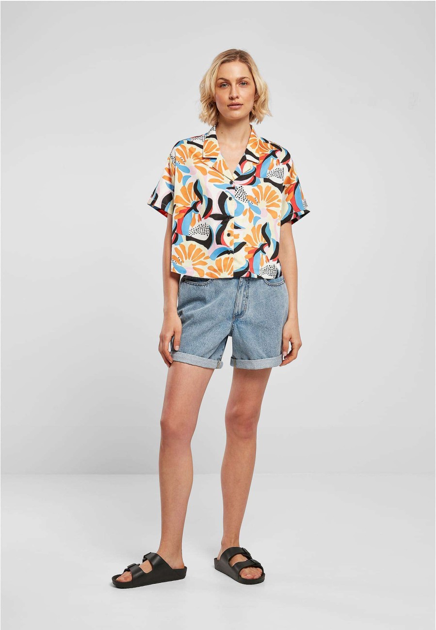 Urban Classics Ladies Aop Satin Resort Shirt | Blouses