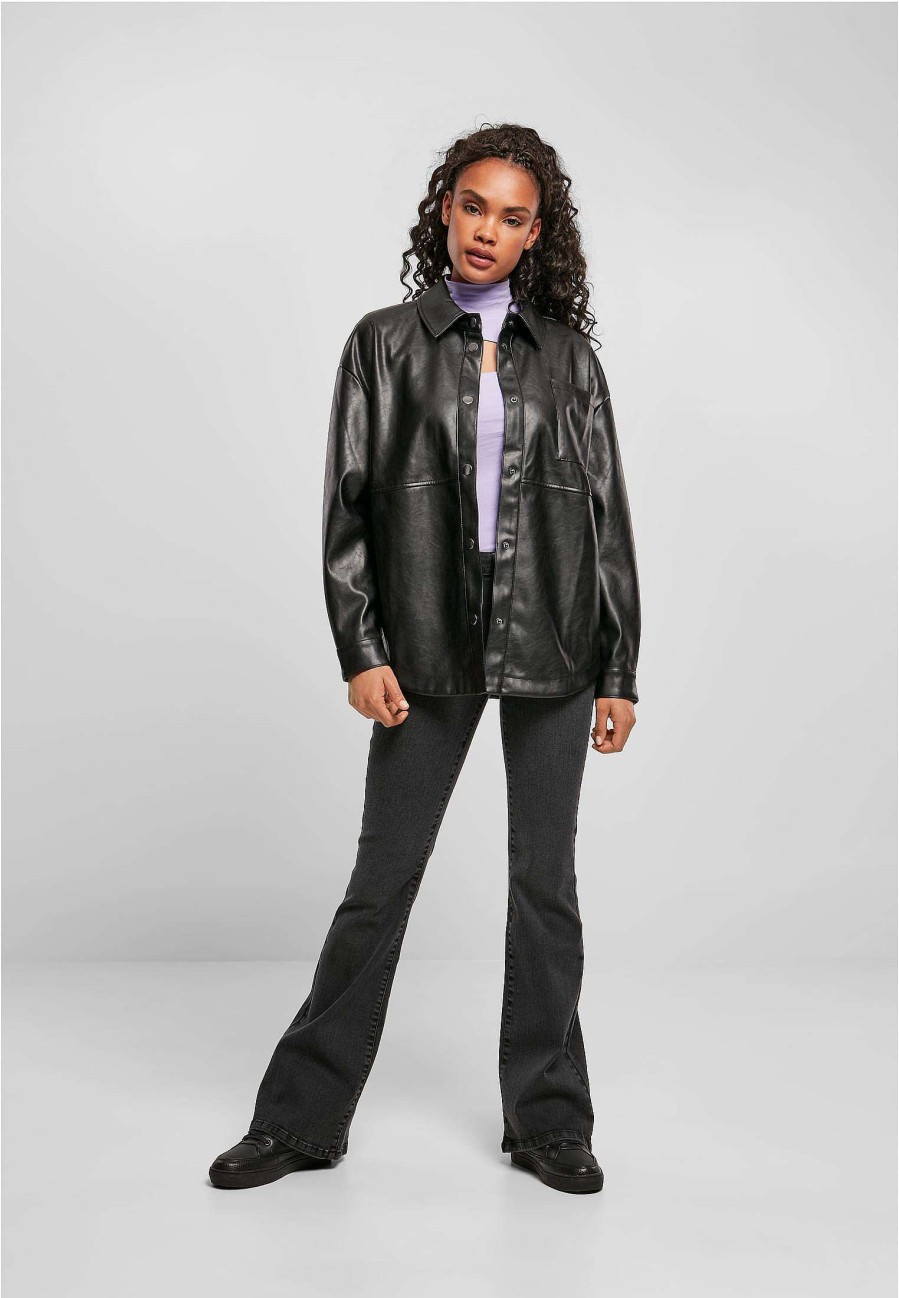 Urban Classics Ladies Faux Leather Overshirt | Blouses