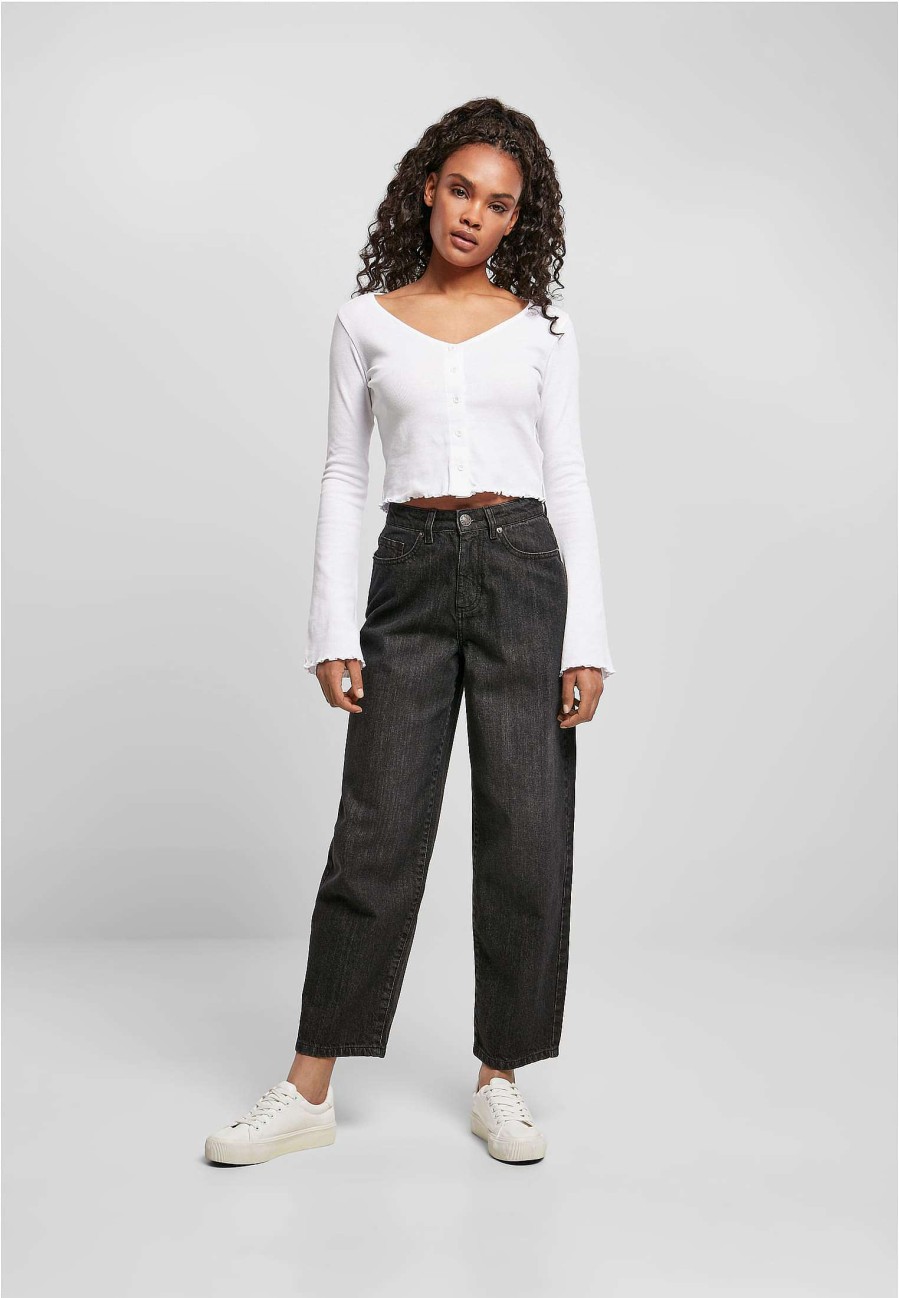 Urban Classics Ladies High Waist Wide Leg Cropped Denim Pants | Jeans